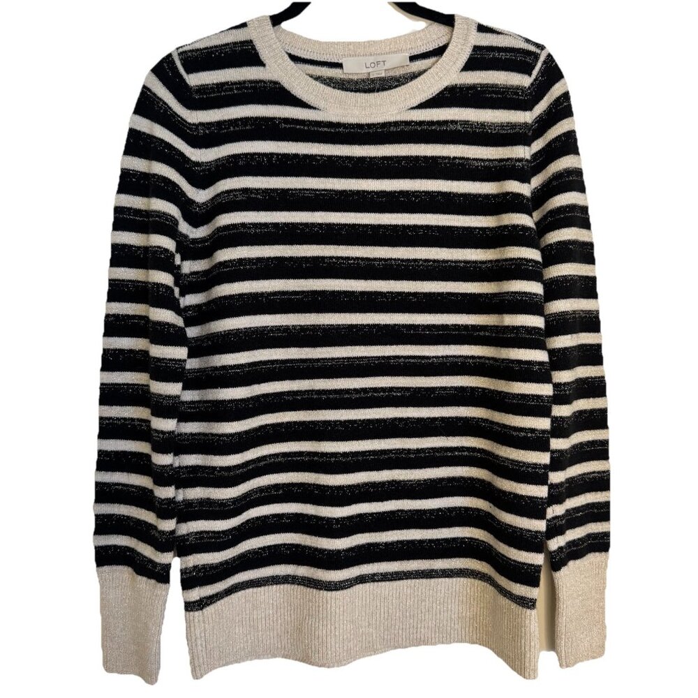 Loft Long Sleeve Sweater Womens S Pullover Multicolor Metallic Striped Holiday